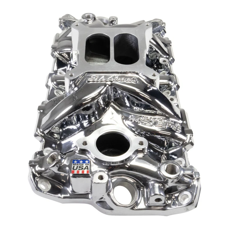 Edelbrock Chevy SB Performer EPS Intake Manifold w/ Oil Fill Tube - Chrome Plasma - Image 2