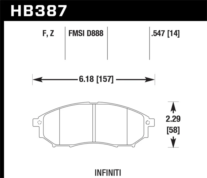 Hawk 06-09 350z/ 05-08 G35 w/o Brembo Performance Ceramic Street Front Brake Pads - Image 2