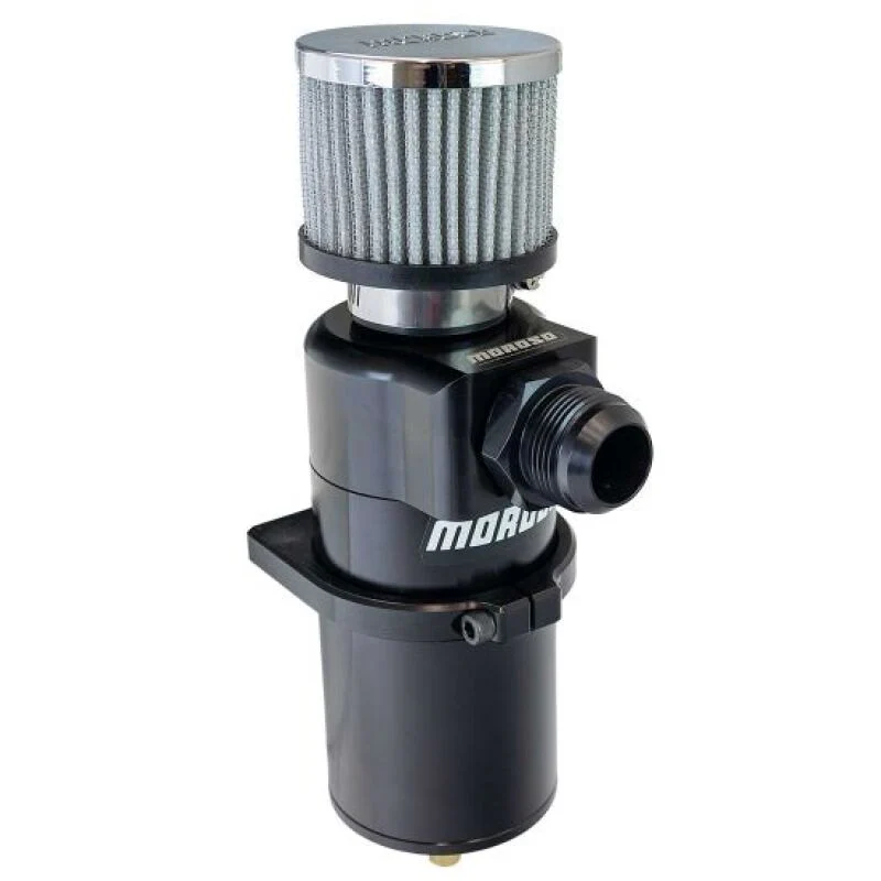 Moroso Single Inlet Black -16AN Billet Breather Tank Catch Can