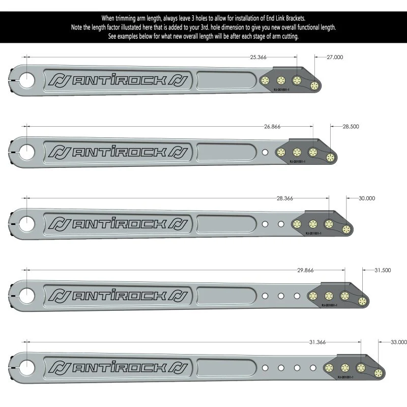 RockJock Billet Aluminum Antirock Pre-Runner Sway Bar Arms (33.67in OAL 35 spline) w/ Hardware
