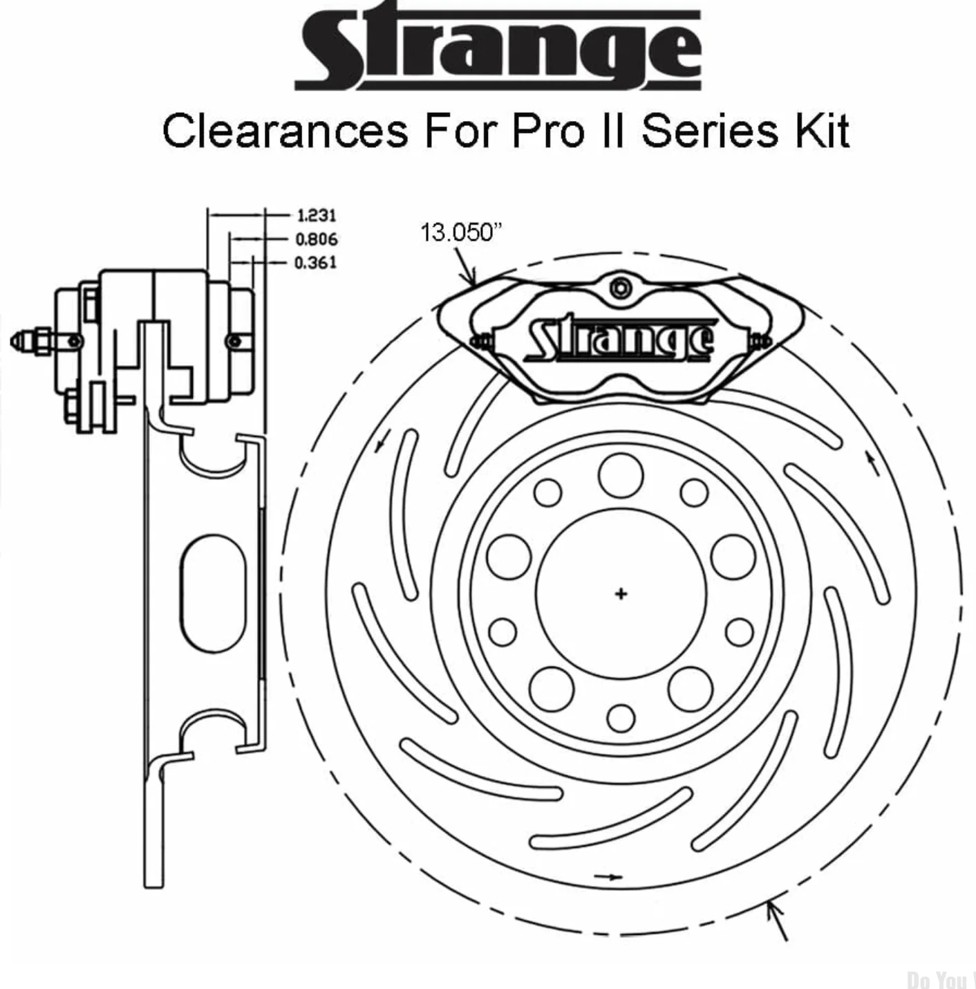 Strange Pro II H/D Front Brake Kit 2015-2023 Ford Mustang - 4 1/2" B.C. 2 Pc Rotors, 4 Piston Calipers & DTC-30 Brake Pads - Image 4